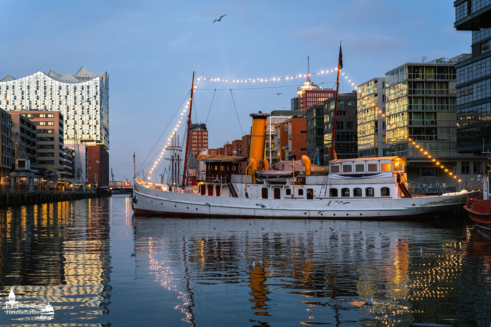 Elbphilharmonie mit Dampfschiff SCHAARHÖRN im Traditionshafen – Hamburg Bilder kaufen