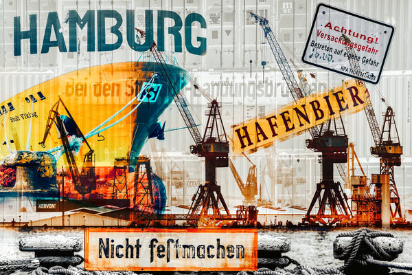 Hamburger Hafen Collage - Fotokunst Hamburg Abstrakt von Inga Lewandowski